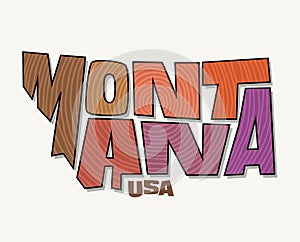 State of Montana with the name distorted into state shape. Pop art style vector illustration