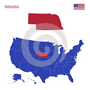 The State of Nebraska is Highlighted in Red. Vector Map of the United States Divided into Separate States photo
