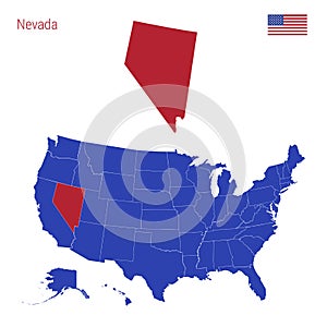 The State of Nevada is Highlighted in Red. Vector Map of the United States Divided into Separate States photo