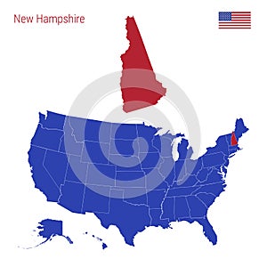The State of New Hampshire is Highlighted in Red. Vector Map of the United States Divided into Separate States.