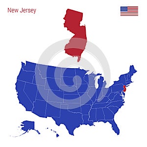 The State of New Jersey is Highlighted in Red. Vector Map of the United States Divided into Separate States photo