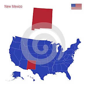 The State of New Mexico is Highlighted in Red. Vector Map of the United States Divided into Separate States photo