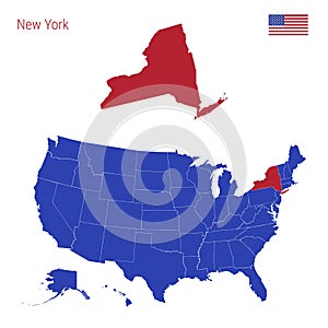 The State of New York is Highlighted in Red. Vector Map of the United States Divided into Separate States.