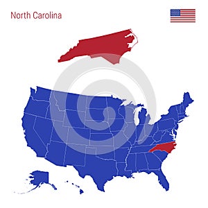 The State of North Carolina is Highlighted in Red. Vector Map of the United States Divided into Separate States.