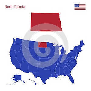 The State of North Dakota is Highlighted in Red. Vector Map of the United States Divided into Separate States.