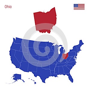 The State of Ohio is Highlighted in Red. Vector Map of the United States Divided into Separate States. photo