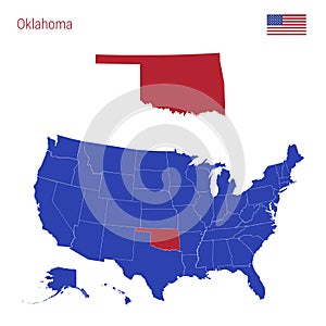 The State of Oklahoma is Highlighted in Red. Vector Map of the United States Divided into Separate States photo