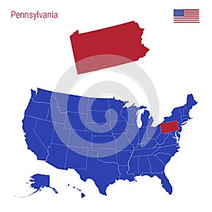 The State of Pennsylvania is Highlighted in Red. Vector Map of the United States Divided into Separate States.