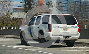 State Police Traffic on a Highway. Police Cruiser. - Image