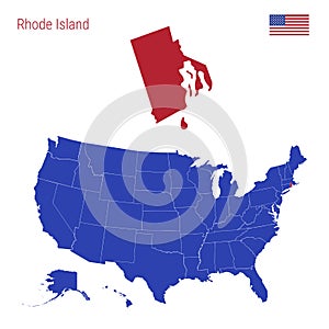 The State of Rhode Island is Highlighted in Red. Vector Map of the United States Divided into Separate States.