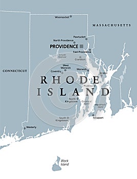 State of Rhode Island and Providence Plantations, gray political map