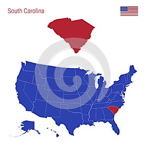 The State of South Carolina is Highlighted in Red. Vector Map of the United States Divided into Separate States photo