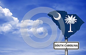 State South Carolina map flag road sign