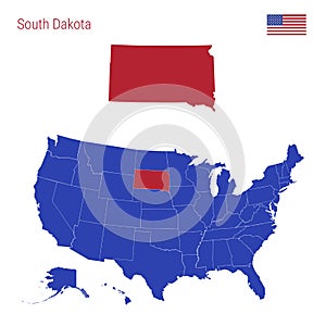 The State of South Dakota is Highlighted in Red. Vector Map of the United States Divided into Separate States