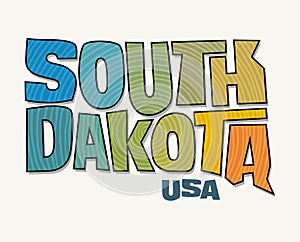 State of South Dakota with the name distorted into state shape. Pop art style vector illustration