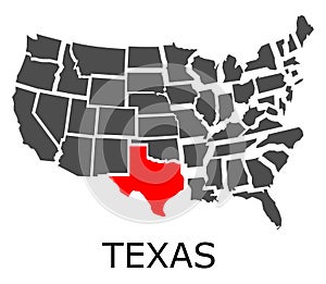 State of Texas on map of USA