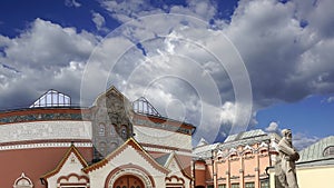 The State Tretyakov Gallery against the moving clouds-- is an art gallery in Moscow, Russia