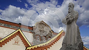 The State Tretyakov Gallery against the moving clouds-- is an art gallery in Moscow, Russia