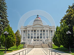 State of Utah Capitol hill complex in Salt Lake City, historic exterior rotunda dome interior, house, senate and soupreme court