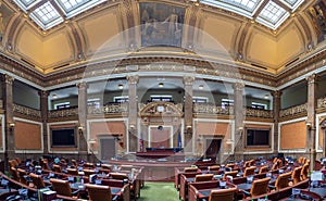 State of Utah Capitol hill complex in Salt Lake City, historic exterior rotunda dome interior, house, senate and soupreme court