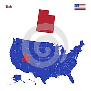 The State of Utah is Highlighted in Red. Vector Map of the United States Divided into Separate States. photo