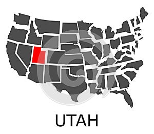 State of Utah on map of USA