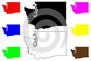 State of Washington (United States of America, USA or U.S.A.) silhouette and outline Washington map