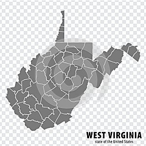 State West Virginia map on transparent background. Blank map of  West Virginia with  regions in gray for your web site design, log