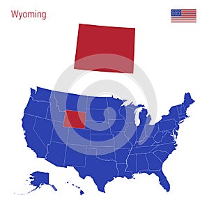 The State of Wyoming is Highlighted in Red. Vector Map of the United States Divided into Separate States. photo