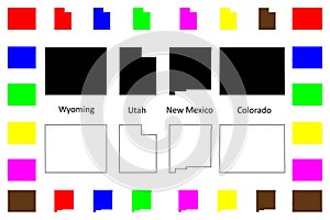 State of Wyoming, Utah, New Mexico and Colorado (United States of America, USA or U.S.A.) silhouette and outline map,