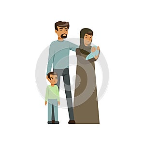 Stateless refugee family, war victims concept vector Illustration photo