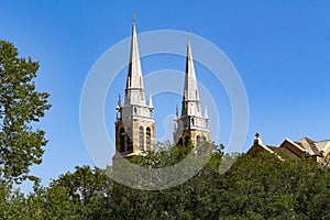 Stately church spires Holy Rosary Cathedral Regina Saskatchewan