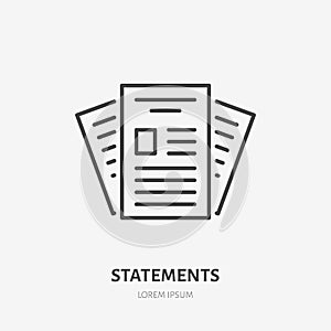 Statement flat line icon. Paper documents sign. Thin linear logo for legal financial services, accountancy