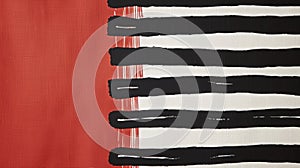 A statementmaking look featuring bold black and white horizontal stripes atop a vibrant red background for a pop of photo