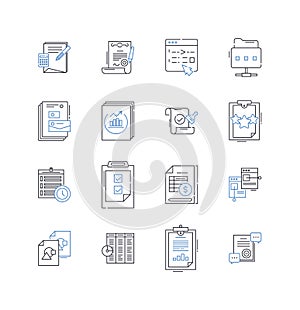 Statements line icons collection. Assertion, Declaration, Pronouncement, Testimony, Affirmation, Avowal, Argument vector photo