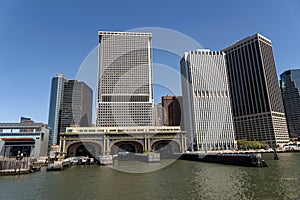 Staten Island Ferry Port and surrounding Skyscrapers in Lower Ma