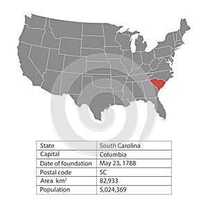 States of America territory on white background. South Carolina. Separate state. Vector illustration