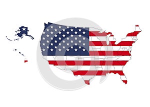 States of America territory on white background. USA flag. Separate states. Vector illustration