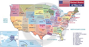 States capitals and major cities of the United States of America. Beautiful modern graphic USA map. photo