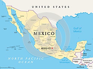 States of Mexico, the United Mexican States, political map