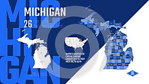 26 of 50 states of the United States, divided into counties with territory nicknames, Detailed vector Michigan Map with name and