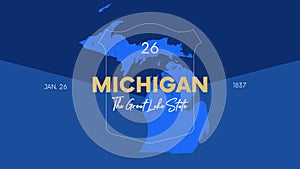 26 of 50 states of the United States with a name, nickname, and date admitted to the Union, Detailed Vector Michigan Map for