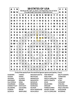 50 States of USA word search puzzle photo