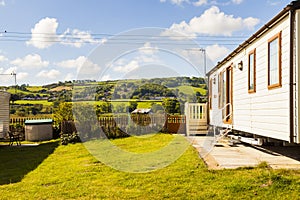 Static caravan holiday home at U. K. holiday park.