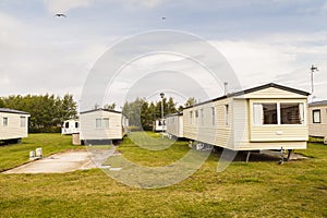Static caravan holiday homes at U. K. holiday park.