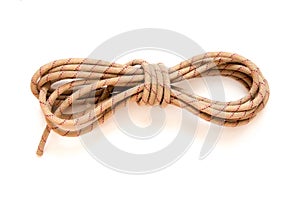 static rope for mountaineering, isolated on white. Top view. Climbing equipment
