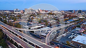 Static Shot Over Highways and Downtown City Skyline Wilmington Delaware