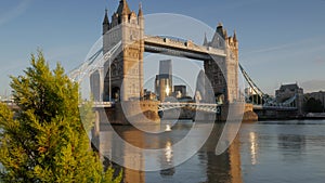 Static shot of Tower Bridge and The City