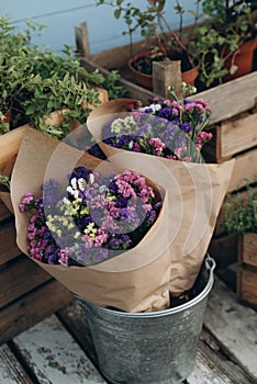 Statice flower bouquet, as a meaningful gift, mixed with purple, pink and white statice