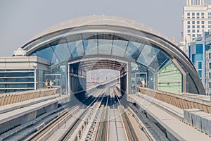 Station on an elevated stretch of Dubai metro, United Arab Emirat